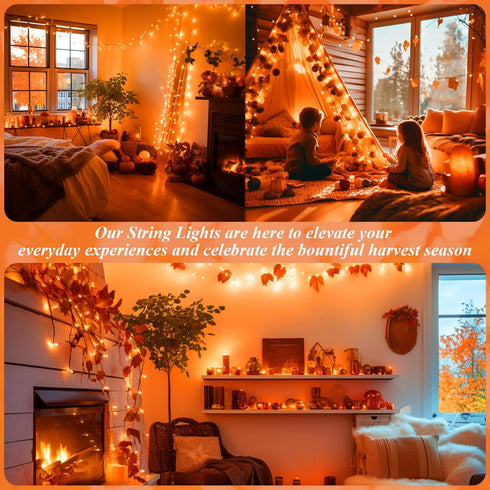 66ft 200 JMEXSUSS LED Christmas String Lights Outdoor Indoor, Connectable Orange String Lights Clear Wire, Fall Light