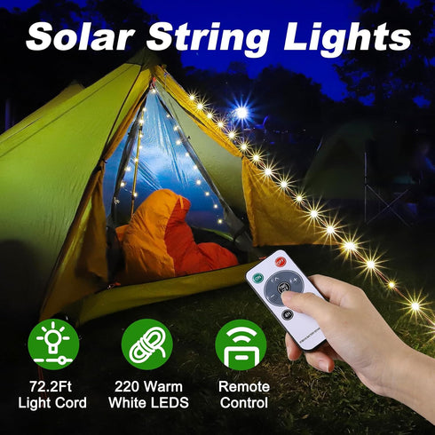 4 1 72.2Ft 220LEDs, SMY Lighting in Solar Camping String Lights, Ultra Long String with Solar Powered and USB
