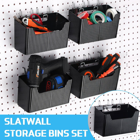 Suzile 4 Pcs Pegboard Bins Set | 7.9 x 3.3 x 4.7'' Plastic Containers with Metal Hooks for Organizing Storage Tools