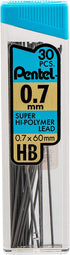 Pentel C257BPHB6 Super Hi-Polymer Lead Refills, 0.5mm, 0.7mm, HB, Black, 30/Tube, 6 Tubes