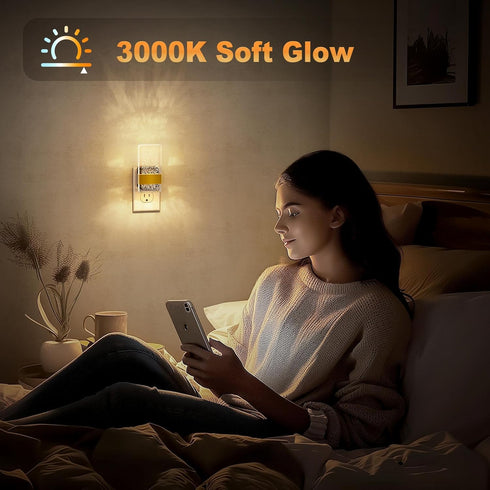3000K 0-100lm 2-Pack JandCase Night Lights Plug into Wall, Dusk to Dawn Sensor, Soft White LED, Acrylic Bubble Design