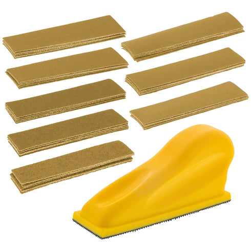 Dura-Gold Micro Hand Sanding Block Kit, 3.5 x 1 Pad with 40 Sandpaper Sheets for Woodworking, Small Detail Finishing