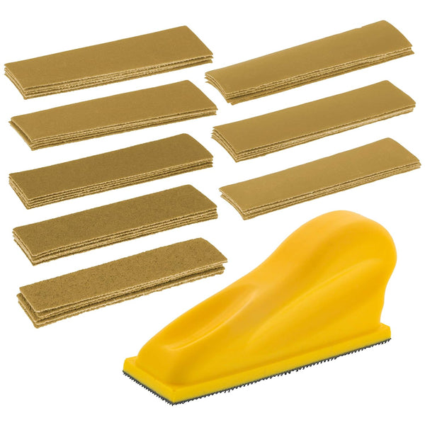 Dura-Gold Micro Hand Sanding Block Kit, 3.5 x 1 Pad with 40 Sandpaper Sheets for Woodworking, Small Detail Finishing