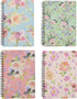 Yansanido Spiral Notebook, 4 Pcs A5 Thick Flower Design, Hardcover, 8mm Ruled, 80 Sheets - 160 Pages for Study