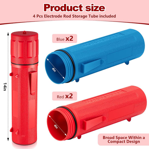Zonon 4 Pcs 14 Inch Electrode Rod Storage Tube, Waterproof Welding Rod Holder for Canister (Red and Blue)