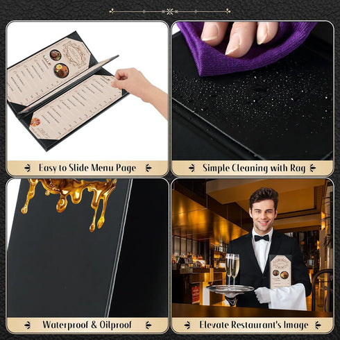 4.25" 11" Pack 5 4 (5, 4 (4.25 11 inch)) Restaurant Menu Covers Holders x | of Synthetic Leather Triple Fold Panels