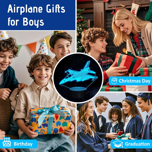 3D 7 Anywin Warplane Night Lights,Kids Airplane Night Light Bedside Lamp Fighter Toy Light Colors Changing with Remote