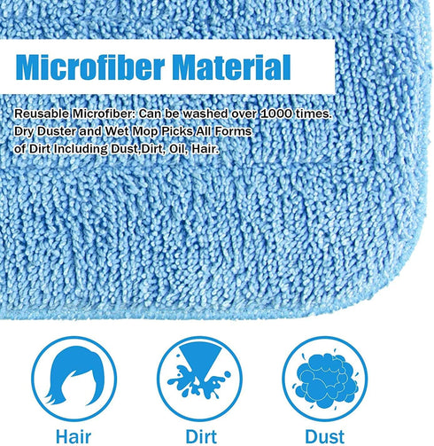 Reusable Microfiber Mop Pads, 6 Pack 18''x 6'' Mop Head Replacement for Wet/Dry Home & Commercial Cleaning