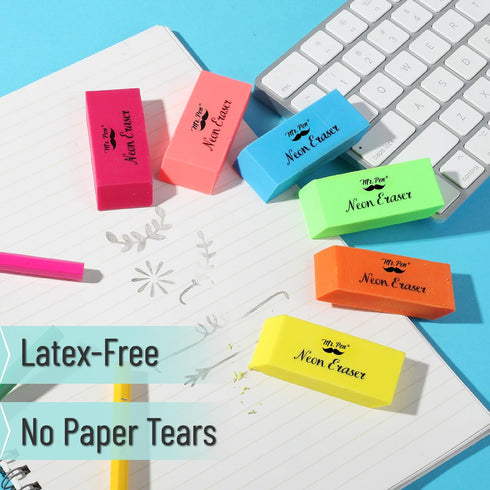 Mr. Pen Erasers, Pencil Eraser 12 Pack in Neon Colors, Back to School Supplies