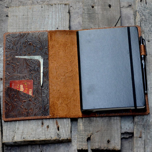 JJNUSA Leather Cover for Leuchtturm 1917 Medium A5 (5.75"x8.25") Distressed Leather Travel Journal Cover, Flower Brown