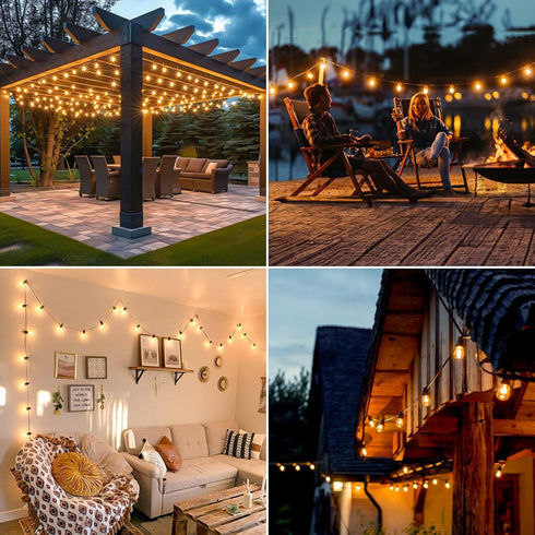 50FT 16 Dimmable S14 Bulbs(1 LED Outdoor String Lights, Waterproof Patio Light with Remote & Shatterproof Edison