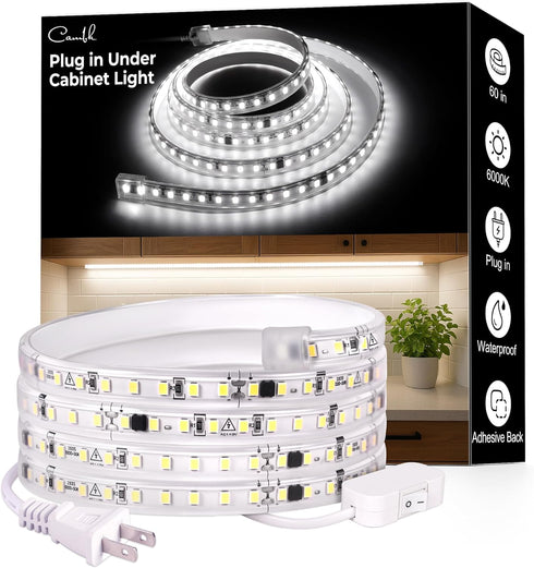 60inch Plug in Under Cabinet Lighting Strip for Kitchen, 120V Bright LED
