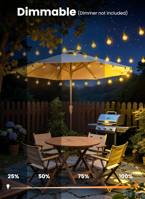 100FT 50 Bulbs 2200K Outdoor String Patio Lights LED String Lights Waterproof Connectable Shatterproof Hanging Outside