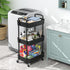 Sywhitta 3-Tier Black Plastic Rolling Utility Cart with Handle, Movable Storage Trolley for Office, Kitchen, Living Room