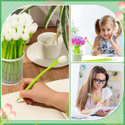 SANNIX 50 Pcs Color Changing Tulip Flower Pens, Novelty Fun Gel Ink Pens for Birthday Party Favors