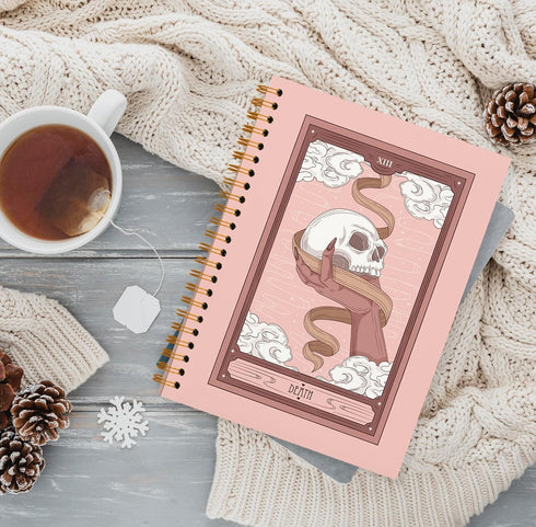 QUICQOD Skeleton Pink Gothic Notebooks, Goth Journal Notebook for Women, Hardcover Spiral Notebook 5.5x8.3