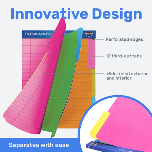 Find It File Folder Notepad, Pack of 36, 9.5 x 12.5 Inch Notebook Organizer for Filing, Document, Clipboard