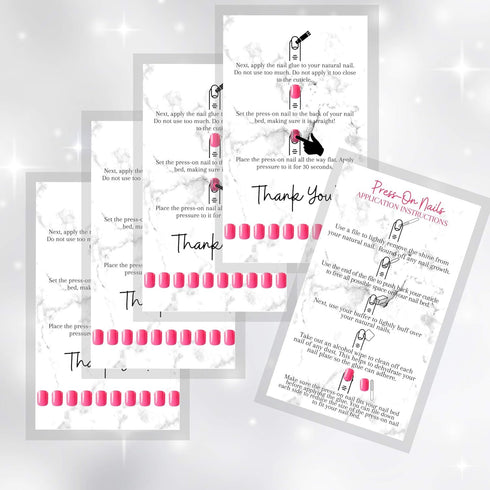 Press-On Nail Application Instructions Cards, 50 Pack, 2x3.5" Business Card Size for DIY Nail Kit