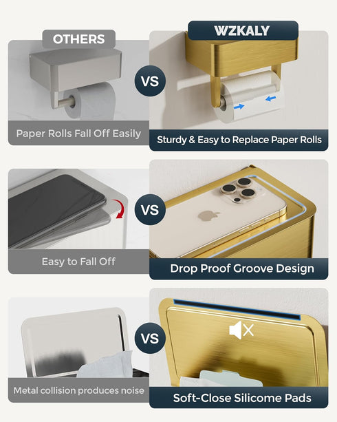 Toilet Paper Holder with Shelf, Wipes Holder for Bathroom, Flushable Wipes Dispenser, Stainless Steel Toilet Paper Roll