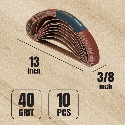 POWERTEC Sanding Belts 3/8 x 13 Inch, 40 Grit Aluminum Oxide Belt Sander, 10PK for Wood & Paint, Metal Polishing