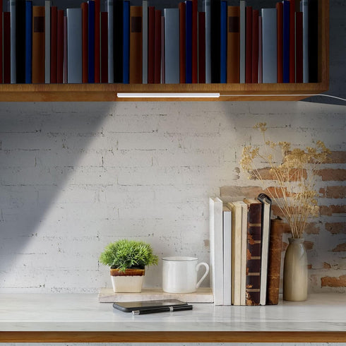 12" Dimmable DWEPTU USB Powered Under Cabinet Lighting, Tool-Free Mount LED Strip for Pantry & Workspace