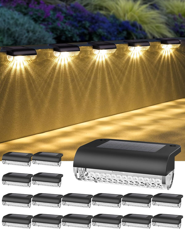 Herzila 16 Pack Solar Deck Step Lights, Solar Step Lights for Outdoor
