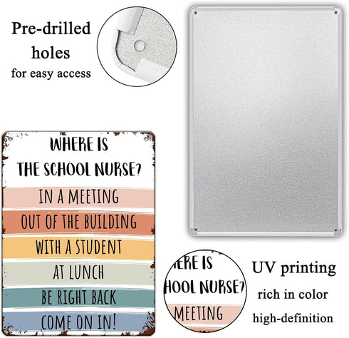 School Nurse Door Sign, Where is The School Nurse Office Decor, Metal Tin Sign, 12 X 8 Inch Plaque for School Decor