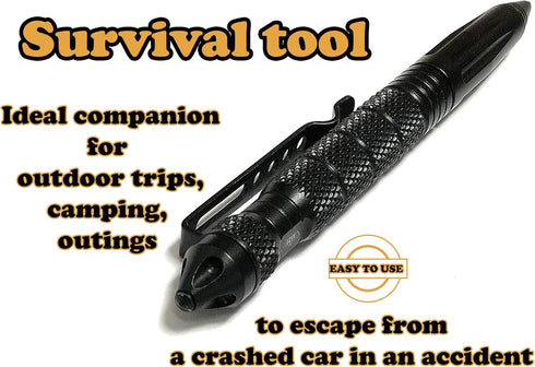 Uzi Tactical Pen with CuffKey in the Cap, Refillable Ultra Durable Aircraft Aluminum Ballpoint Pen, Writing Tactical Pen