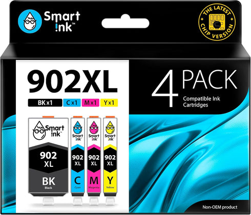 Smart Ink Compatible Ink Cartridge Replacement for HP 902 XL 902XL (4 Combo Pack) for Officejet Pro 6978 6968 6974 6975
