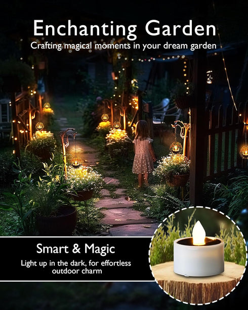 12Pcs Homemory Solar Tea Lights Outdoor Waterproof, Rechargeable Dusk to Dawn Lighting, Flameless Flickering LED Votive