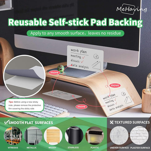 Dry Erase Sticky Note Pads, 3x5" 24pcs Reusable Small White Board Stickers for Office, School Supplies, Eco Friendly