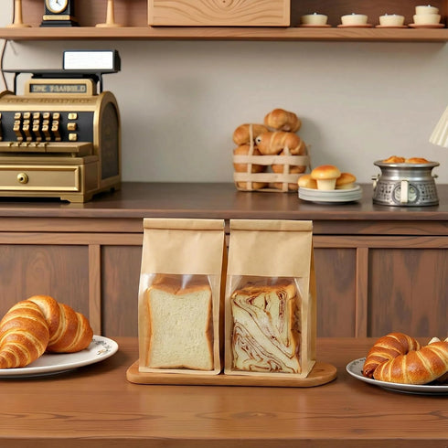 20 5.1x4.3x11 Inch PCS Bakery Bags with Window - Large Bread Bags for Homemade & Sourdough Bread, Brown Paper Bread Bag