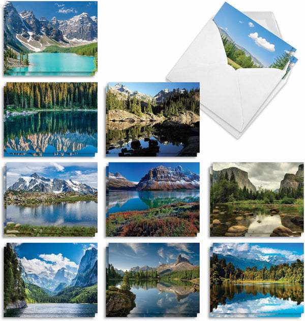 The Best Card Company - 20 Landscape Nature Note Cards Blank (4 x 5.12 Inch) - 10 Designs, 2 Each, Reflections