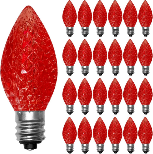 25 Pack C7 LED Replacement Light Bulbs, Shatterproof Christmas C7 LED Red