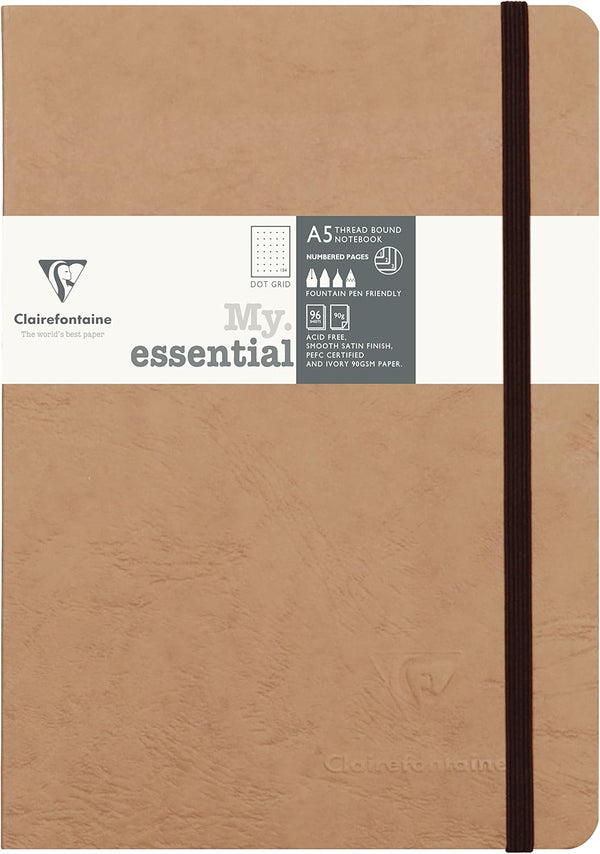 Clairefontaine 'Age Bag' Thread-Bound Notebook, A5, Dot, 192 Pages, Brown