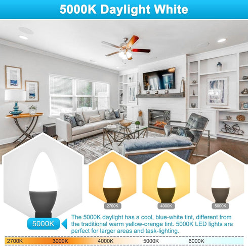 Bulbs 60 5W Bulbs, 500LM, 5000K, E12 Bulbs, B11 Bulb 85, Non-dimmable, 3 Pack Sailstar Ceiling Fan Light Watt