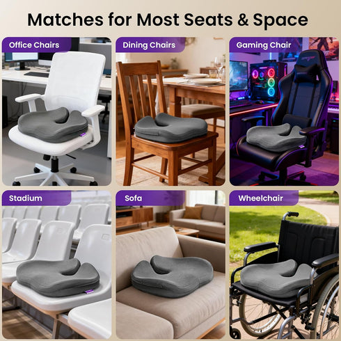 Tailbone ZZ-WELL Seat Cushions for Office Chairs, Car Seat - Patented Coccyx Cushion for Pain - Memory Foam Butt