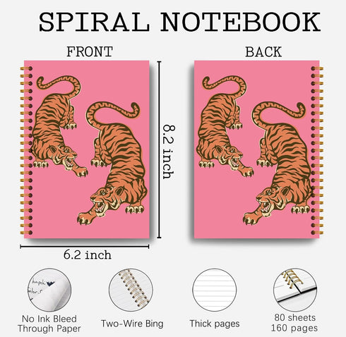 Trendy Preppy Hot Pink Tiger Notebook Journal - Pink Aesthetic Notebooks, Pink Composition Notebook, 5.5x8.3