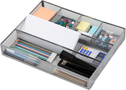 Mind Reader Drawer Organizer, Desk Utensil Organizer, Metal Mesh, 15" L x 12" W x 2.25" H, Set of 2, Silver