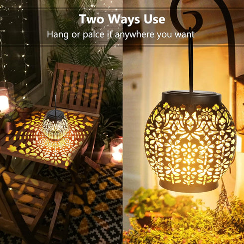 2 Pack Brizled Solar Lantern Lights, Outdoor LED Hanging Lantern Lights with Star Projection, Warm White Solar Garden