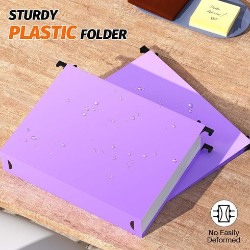 Extra Capacity Plastic Hanging File Folders, 12 Pack, Heavy Duty 2 Inch Expansion, Letter Size, Purple