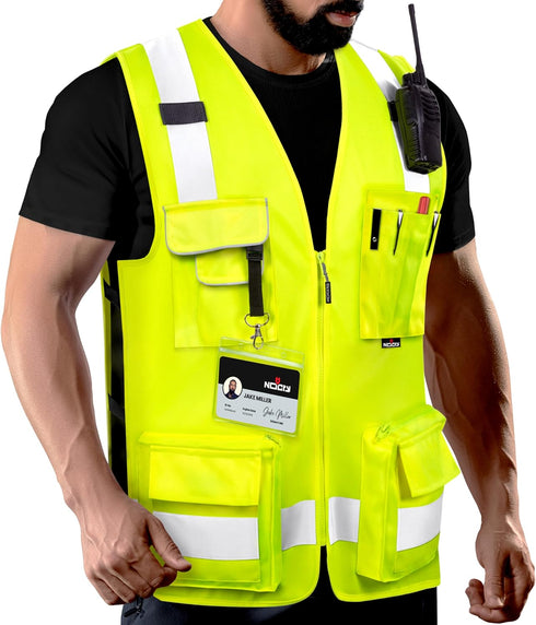 NoCry Premium Reflective Safety Vest for Men, Heavy Duty Stitching, ANSI Class 2