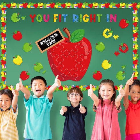Back to School Bulletin Board Decorations Set, Apple Puzzle Pieces Cutouts for Classroom First Day Supplies