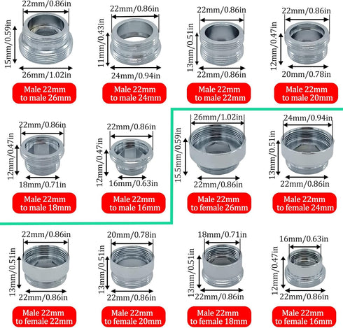 12 Pieces Faucet Adapter Kit Kitchen Aerator Adapter Male To Female,Male To Male Faucet Adapter Water Hose Adapter(Faucet Adapter Various Sizes) by JVNZAM