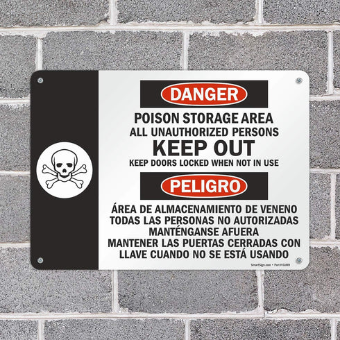 SmartSign "Danger - Poison Storage Area" Bilingual Sign | 10" x 14" Aluminum