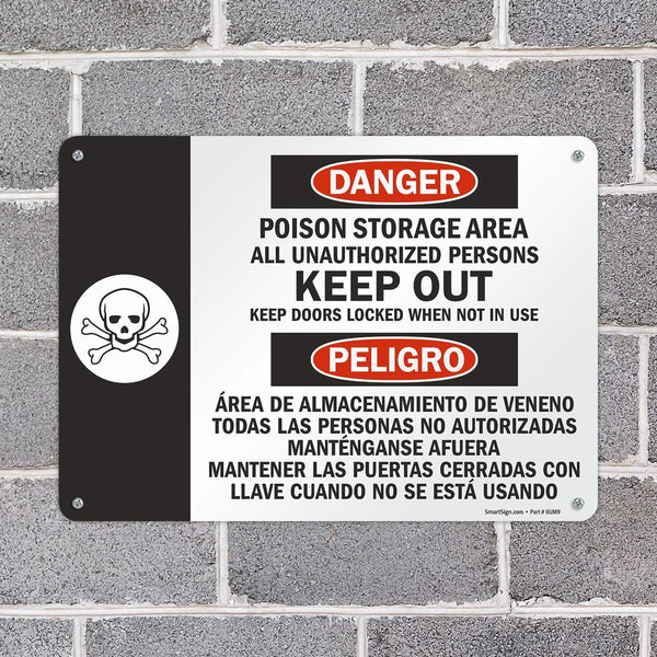 SmartSign "Danger - Poison Storage Area" Bilingual Sign | 10" x 14" Aluminum