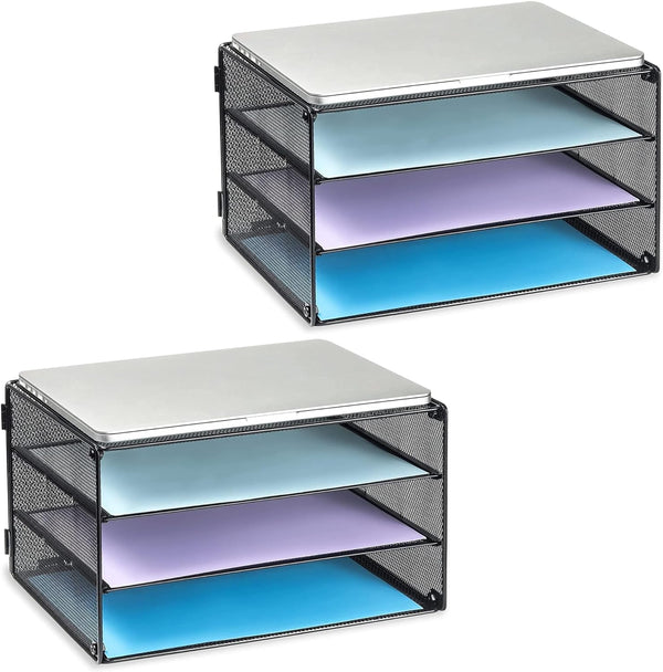 DALTACK 2 Pack 3 Tier Letter Tray Paper Organizer, Mesh Metal Desk File Organizer for Home & Office