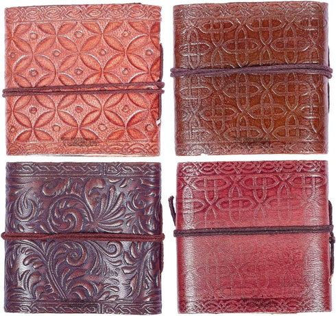 TUZECH Handmade Leather Mini Notebook, Book of Shadows, Blank Unlined, Vintage Diary, Set of 4, Rose