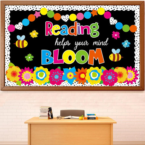 Flower Reading Bulletin Board Decorations Set, Floral Border Cutouts for School Library Chalkboard Decor