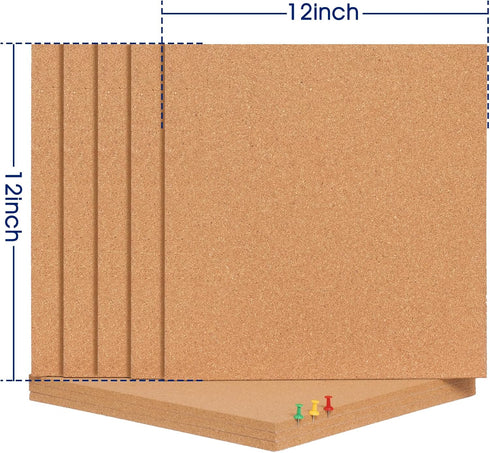 SVOPY 8-Pack Square Cork Bulletin Board Tiles - Extra Thick 12x12 Inches for Home Office Decor and Display